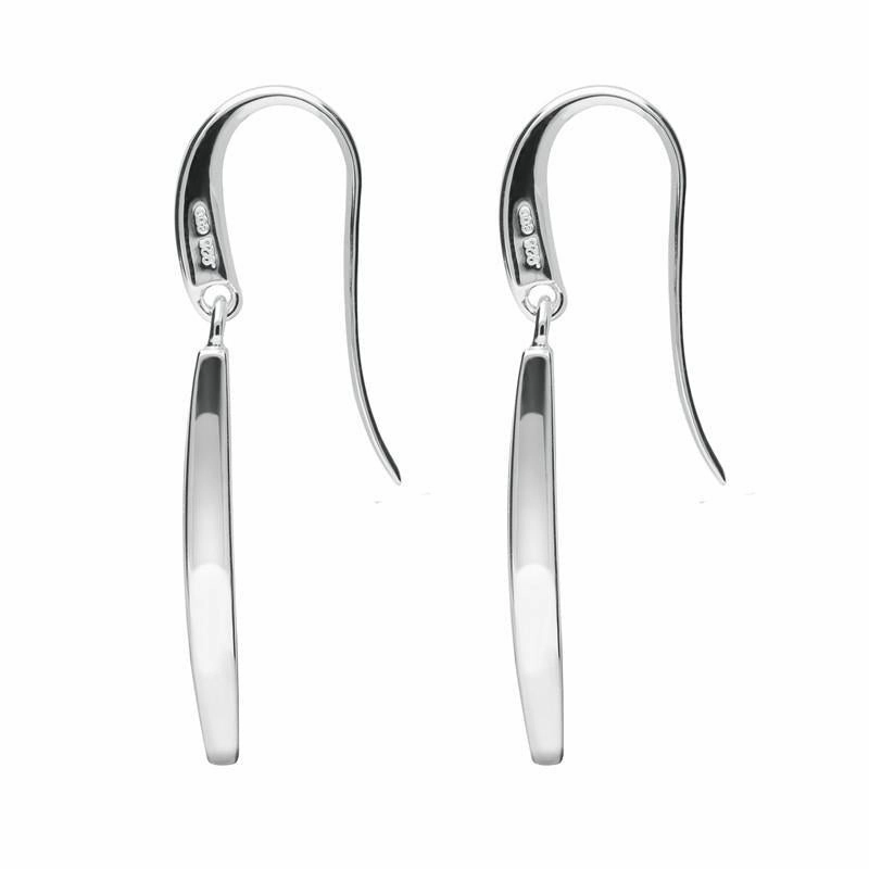 Sterling Silver Whitby Jet Curved Oblong Hook Drop Earrings