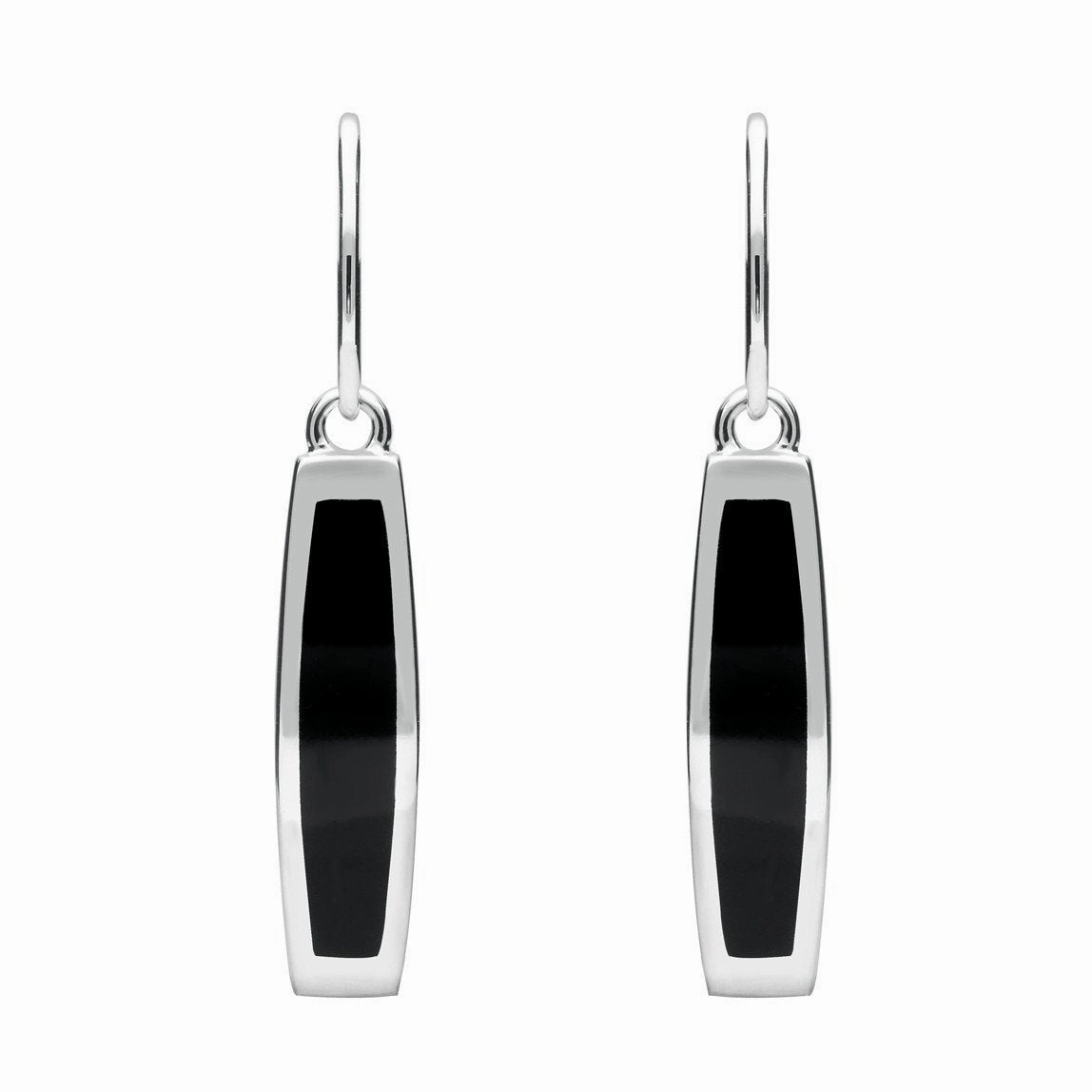 Sterling Silver Whitby Jet Curved Oblong Hook Drop Earrings