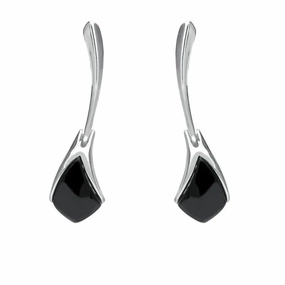 Sterling Silver Whitby Jet Curved Tapered Drop Earrings