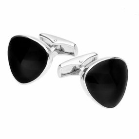 Sterling Silver Whitby Jet Curved Triangle Cufflinks