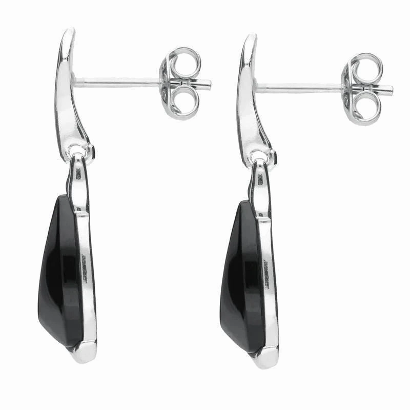 Sterling Silver Whitby Jet Curved Triangle Drop Earrings