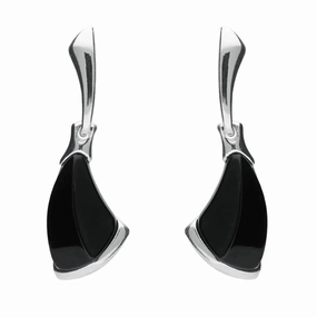 Sterling Silver Whitby Jet Curved Triangle Drop Earrings