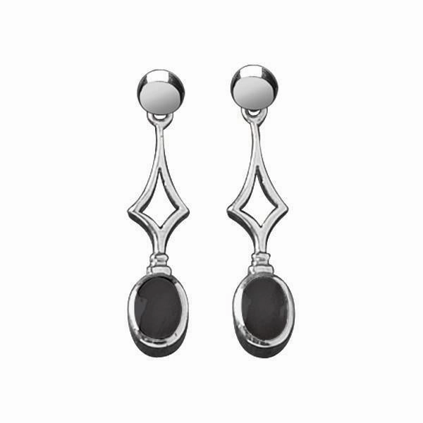 Sterling Silver Whitby Jet Diamond Shape Oval Drop Earrings