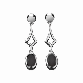 Sterling Silver Whitby Jet Diamond Shape Oval Drop Earrings