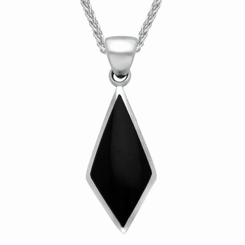 Sterling Silver Whitby Jet Diamond Shaped Necklace