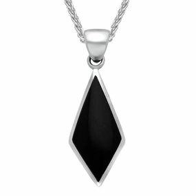 Sterling Silver Whitby Jet Diamond Shaped Necklace