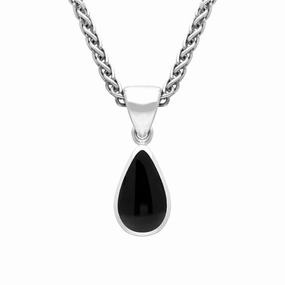 Sterling Silver Whitby Jet Dinky Pear Necklace