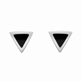 Sterling Silver Whitby Jet Dinky Triangle Stud Earrings