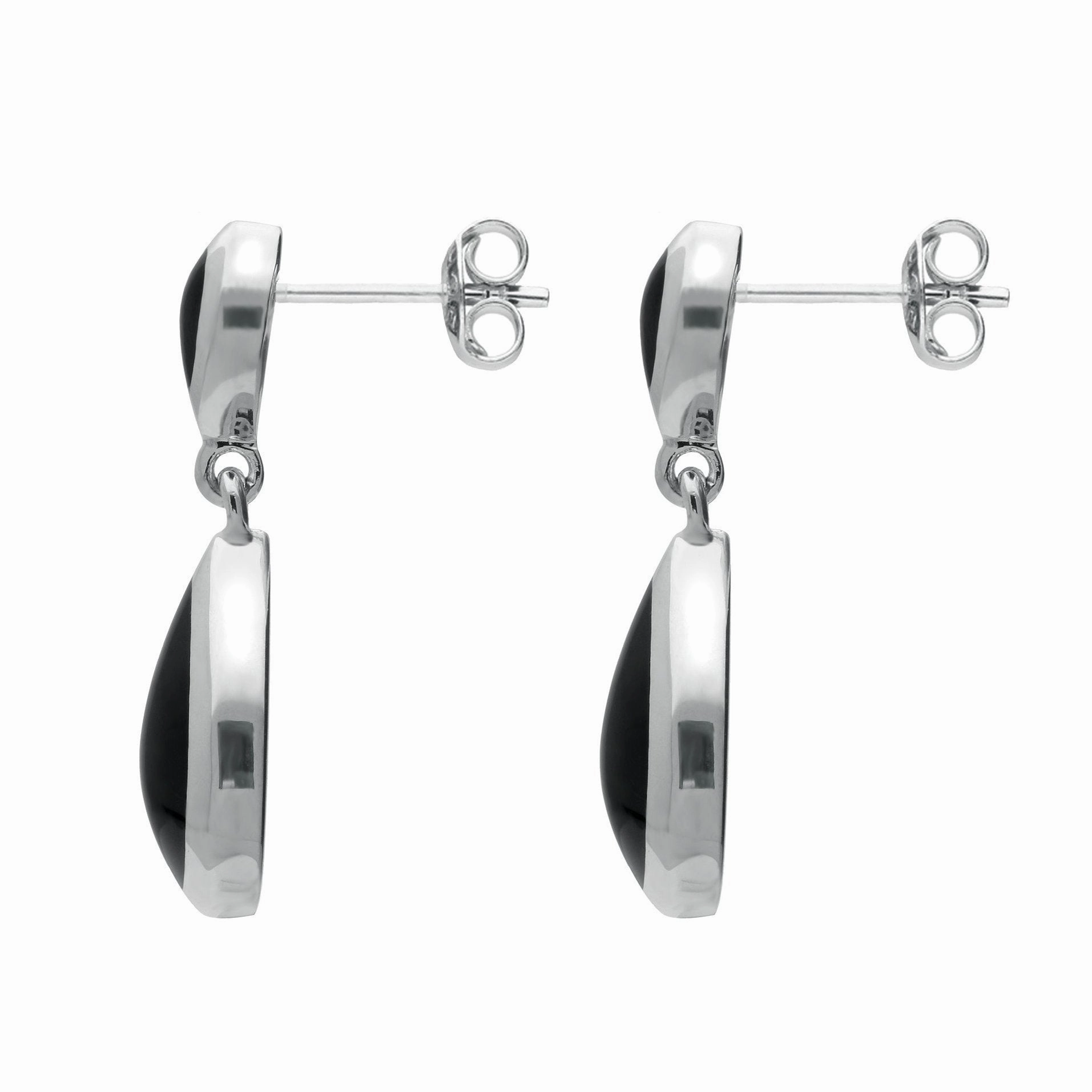 Sterling Silver Whitby Jet Double Pear Drop Two Piece Set
