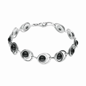 Sterling Silver Whitby Jet Eleven Stone Round Swirl Bracelet