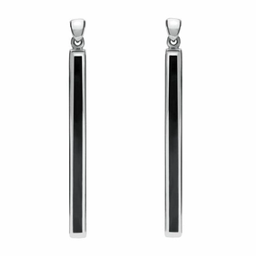 Sterling Silver Whitby Jet Extra Long Slim Drop Earrings