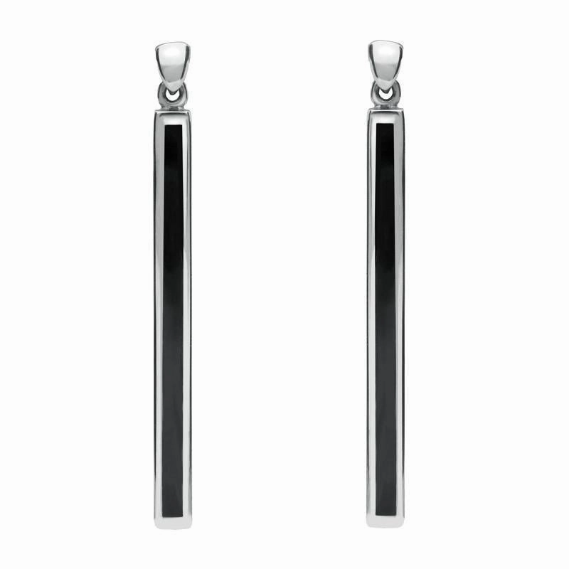 Sterling Silver Whitby Jet Extra Long Slim Drop Earrings