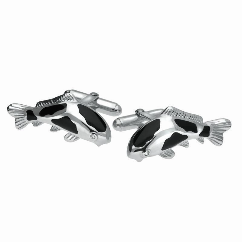 Sterling Silver Whitby Jet Fish Cufflinks