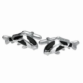 Sterling Silver Whitby Jet Fish Cufflinks