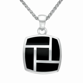 Sterling Silver Whitby Jet Five Stone Tile Cushion Necklace