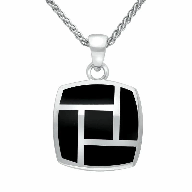 Sterling Silver Whitby Jet Five Stone Tile Cushion Necklace