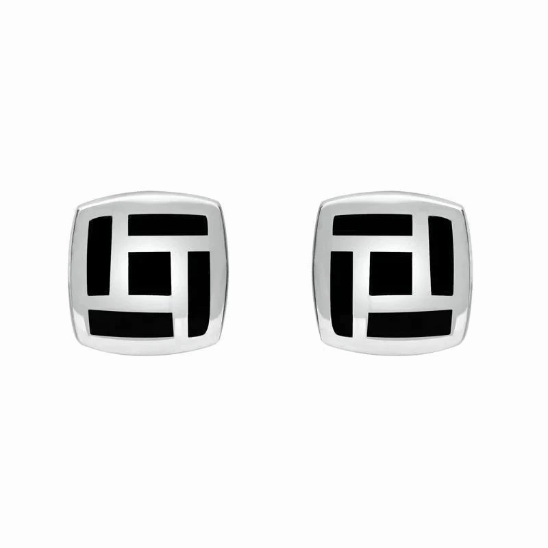 Sterling Silver Whitby Jet Five Stone Tile Two Piece Set