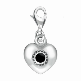 Sterling Silver Whitby Jet Flat Heart Charm