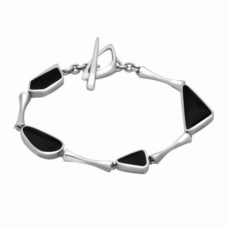 Sterling Silver Whitby Jet Four Stone Triangle Bar Bracelet
