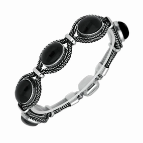 Sterling Silver Whitby Jet Foxtail Five Stone Oval Bracelet D