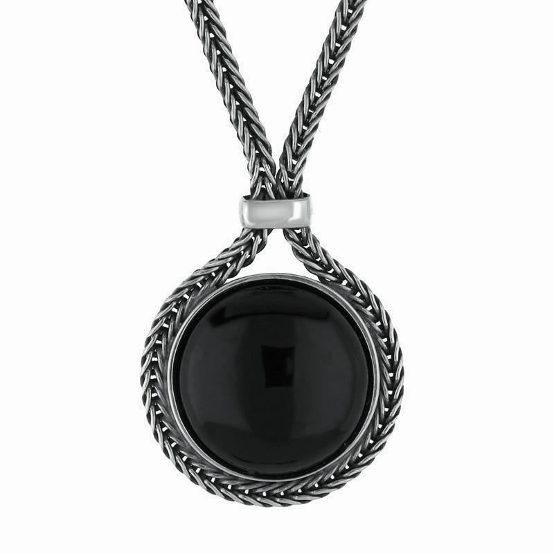 Sterling Silver Whitby Jet Foxtail Round Necklace D
