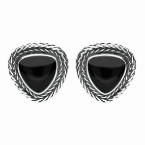 Sterling Silver Whitby Jet Foxtail Triangular Stud Earrings D