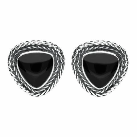 Sterling Silver Whitby Jet Foxtail Triangular Stud Earrings D