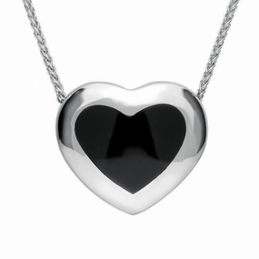 Sterling Silver Whitby Jet Framed Heart Necklace