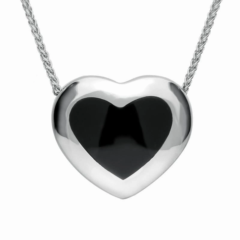 Sterling Silver Whitby Jet Framed Heart Necklace