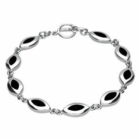 Sterling Silver Whitby Jet Framed Marquise Bracelet