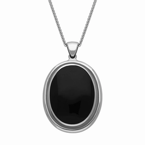 Sterling Silver Whitby Jet Framed Oval Necklace