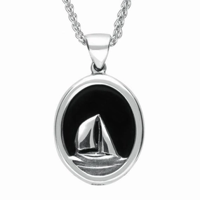 Sterling Silver Whitby Jet Framed Yacht Necklace