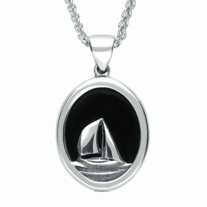 Sterling Silver Whitby Jet Framed Yacht Necklace