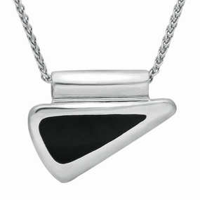 Sterling Silver Whitby Jet Freeform Triangular Necklace