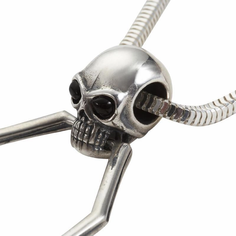 Sterling Silver Whitby Jet Gothic Spider Skull Necklace