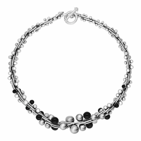 Sterling Silver Whitby Jet Graduating Berry Necklace