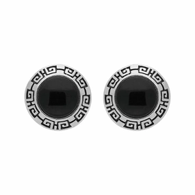 Sterling Silver Whitby Jet Greek Edge Stud Earrings