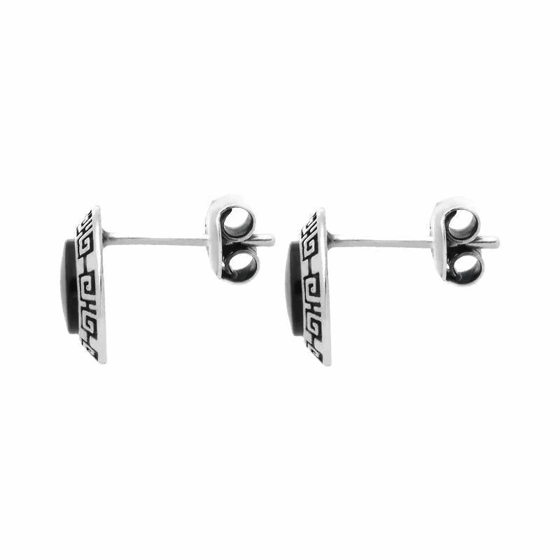 Sterling Silver Whitby Jet Greek Edge Stud Earrings