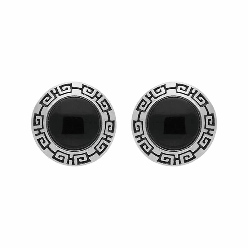 Sterling Silver Whitby Jet Greek Edge Stud Earrings