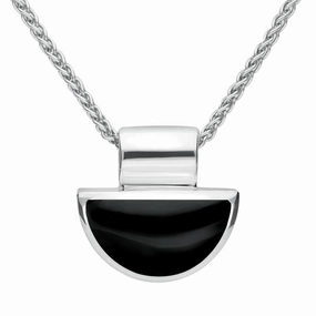 Sterling Silver Whitby Jet Half Moon Shape Necklace