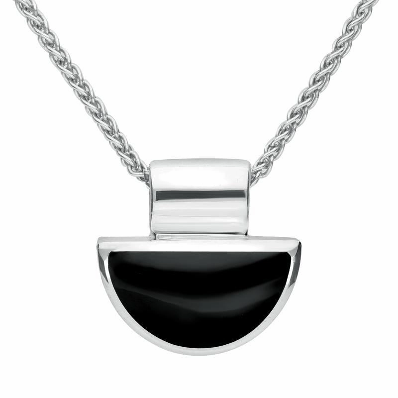 Sterling Silver Whitby Jet Half Moon Shape Necklace