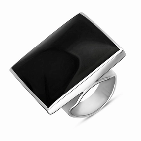 Sterling Silver Whitby Jet Hallmark Large Square Ring