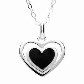 Sterling Silver Whitby Jet Heart In Heart Necklace