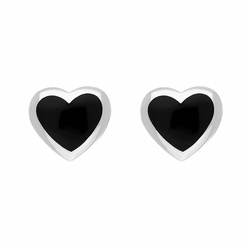 Sterling Silver Whitby Jet Heart Stud Earrings