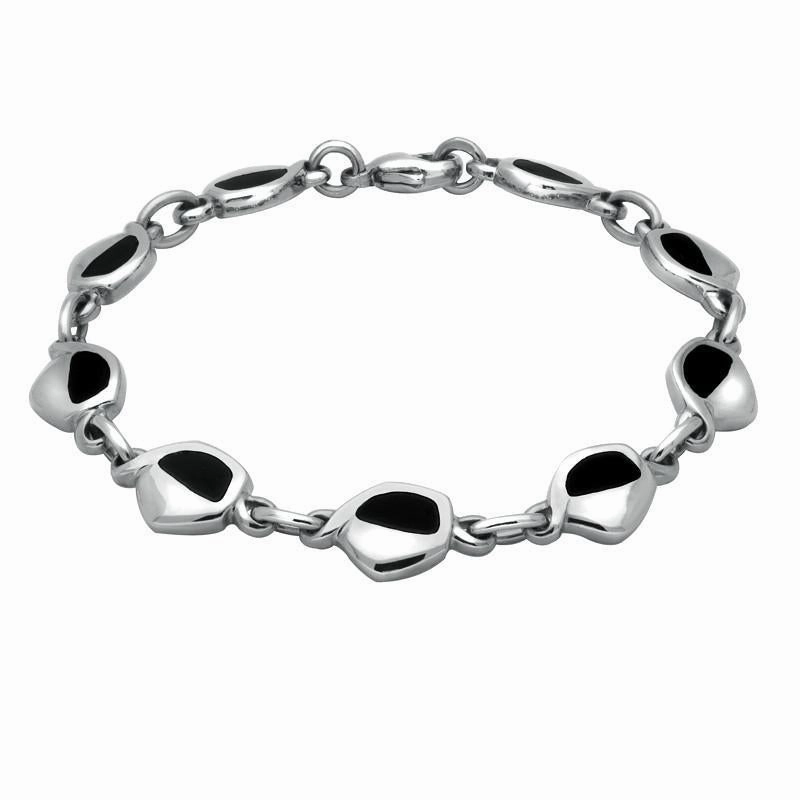 Sterling Silver Whitby Jet Heritage Freeform Pentagon Bracelet D