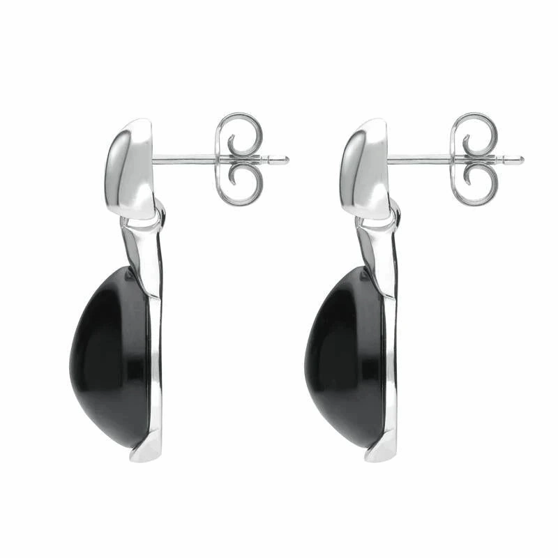 Sterling Silver Whitby Jet Hinge Top Pear Drop Earrings
