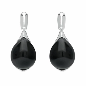 Sterling Silver Whitby Jet Hinge Top Pear Drop Earrings