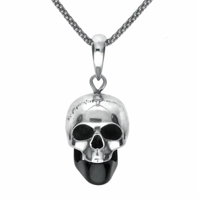 Sterling Silver Whitby Jet Jaw Skull Necklace D
