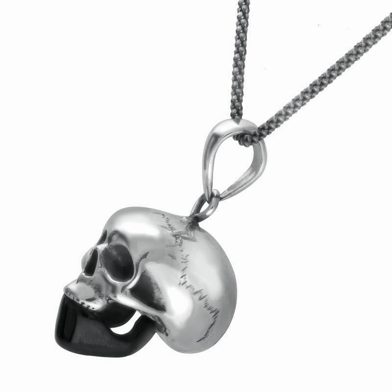 Sterling Silver Whitby Jet Jaw Skull Necklace D