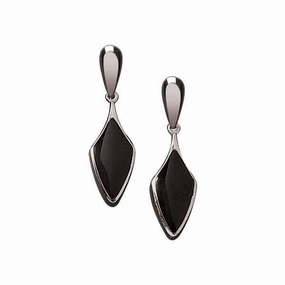 Sterling Silver Whitby Jet Kite Shaped Drop Earrings